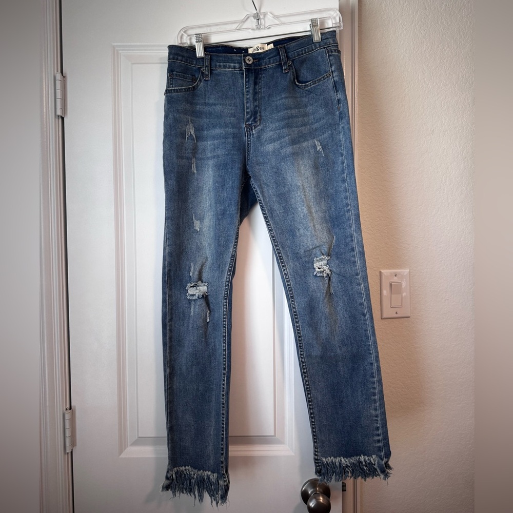 Umgee Slim Straight Distressed Blue Jeans